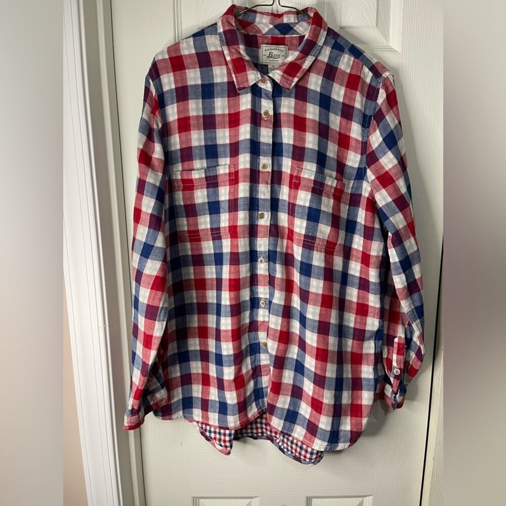 G H Bass & Co.Plaid Checkered Blue Red Lightweight Button Front Shirt size XL